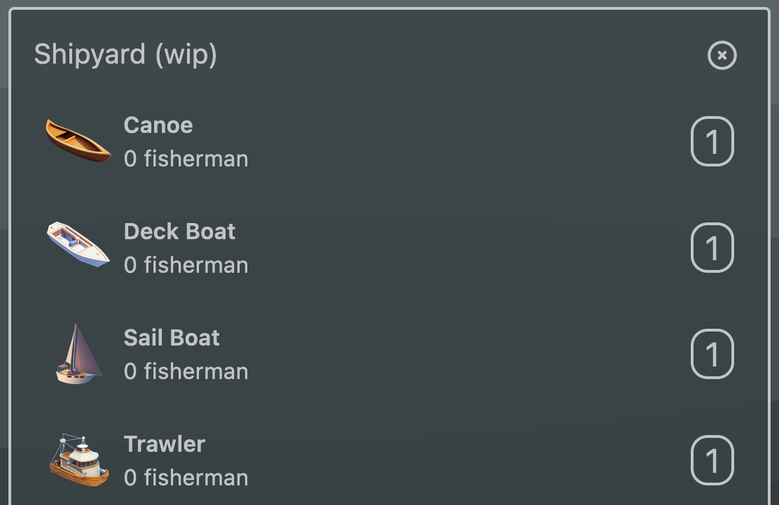 in the shipyard building you have a list of the type of boats you have which also shows you how many of the type you have and how many fisherman are attributed to each boat